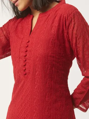 Maroon Chikankari Kurta - Georgette Lucknowi Chikankari Kurta