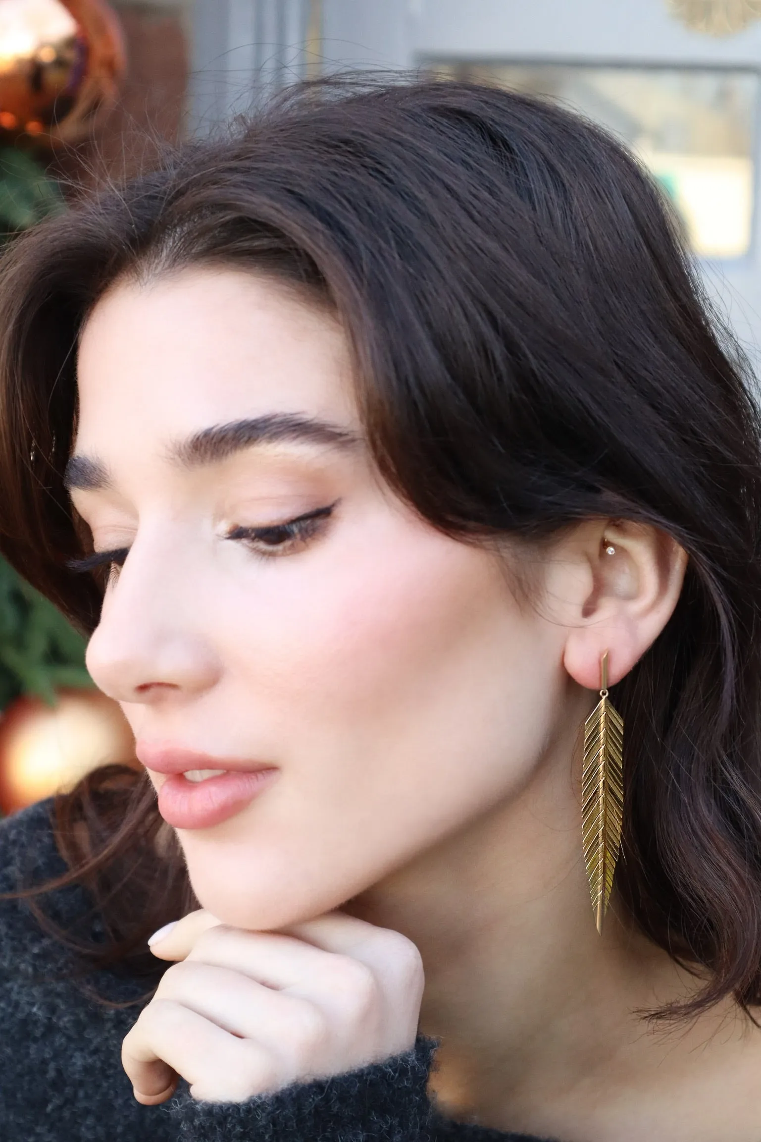 Medium Feather Drop Earrings