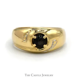 Men's Gray Lindy Star Ring with Beaded Accents in 10k Yellow Gold