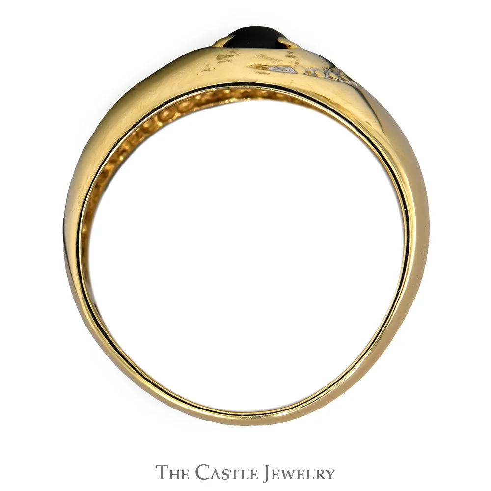 Men's Gray Lindy Star Ring with Beaded Accents in 10k Yellow Gold