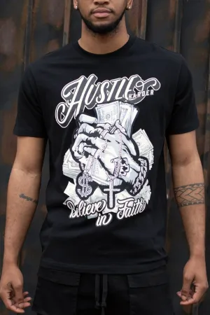 Men's Hustle Harder Rhinestone Black Tee Shirt