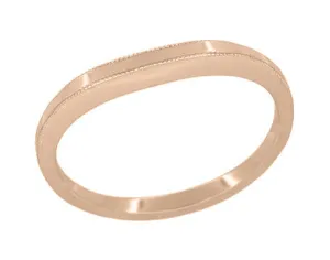 Millgrain Edge Curved Wedding Band in 14 Karat Rose ( Pink ) Gold