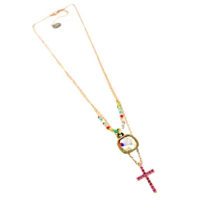 Multi color cross drop necklace