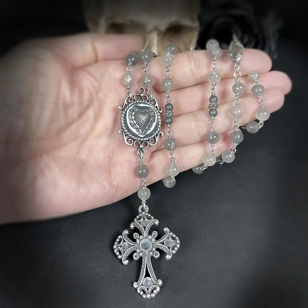 Mystic Gray Rosary Necklace