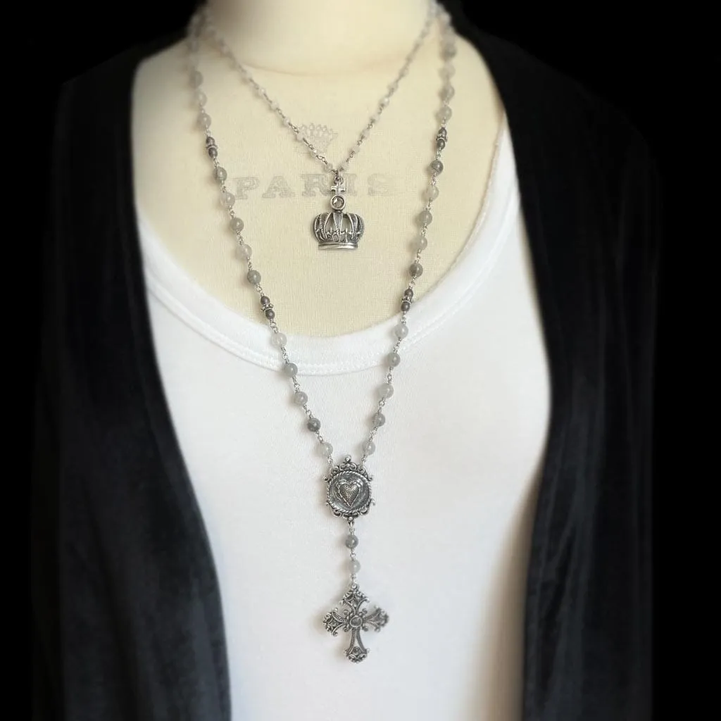 Mystic Gray Rosary Necklace