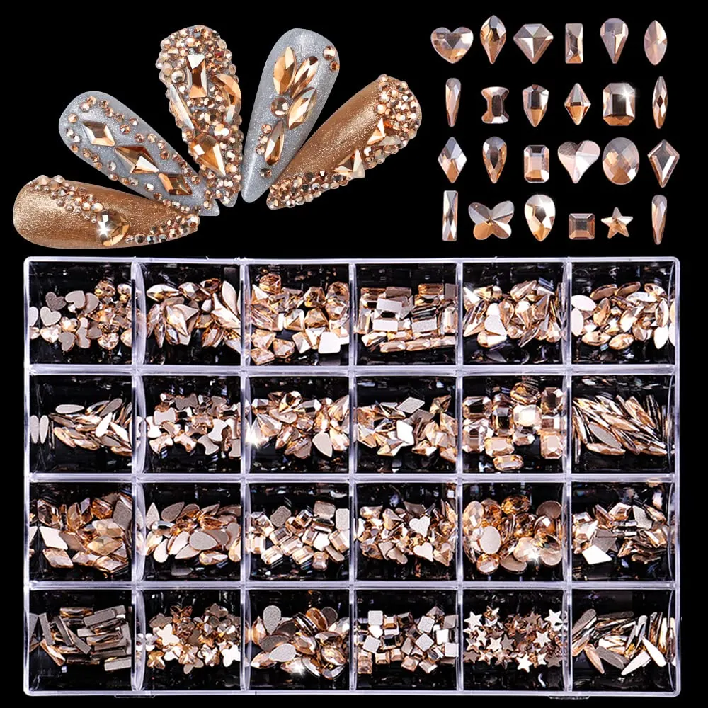 Nail Art Rhinestones Kit, 3D Luxury Nail Crystals Multi Shapes Glass Crystal Rhinestones for Nail Art Makeup Face Decor Crafts Supply (240pcs Diamond)