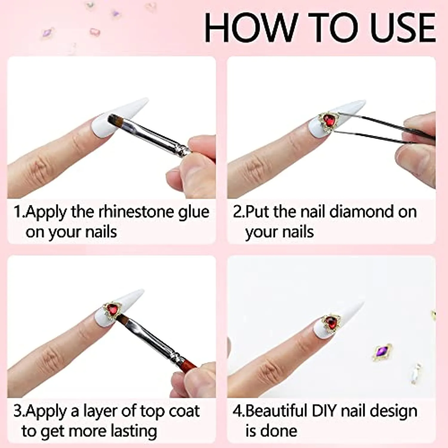 Nail Art Rhinestones Kit, 3D Luxury Nail Crystals Multi Shapes Glass Crystal Rhinestones for Nail Art Makeup Face Decor Crafts Supply (240pcs Diamond)