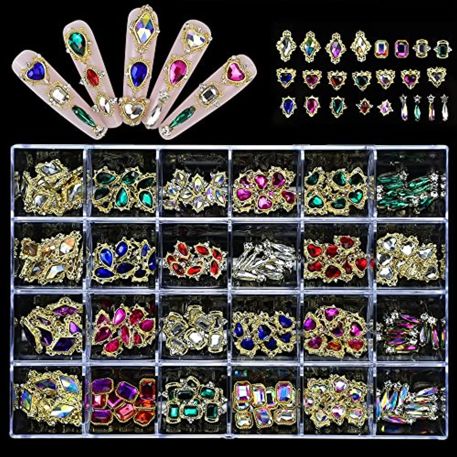Nail Art Rhinestones Kit, 3D Luxury Nail Crystals Multi Shapes Glass Crystal Rhinestones for Nail Art Makeup Face Decor Crafts Supply (240pcs Diamond)