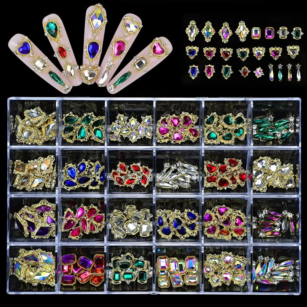 Nail Art Rhinestones Kit, 3D Luxury Nail Crystals Multi Shapes Glass Crystal Rhinestones for Nail Art Makeup Face Decor Crafts Supply (240pcs Diamond)