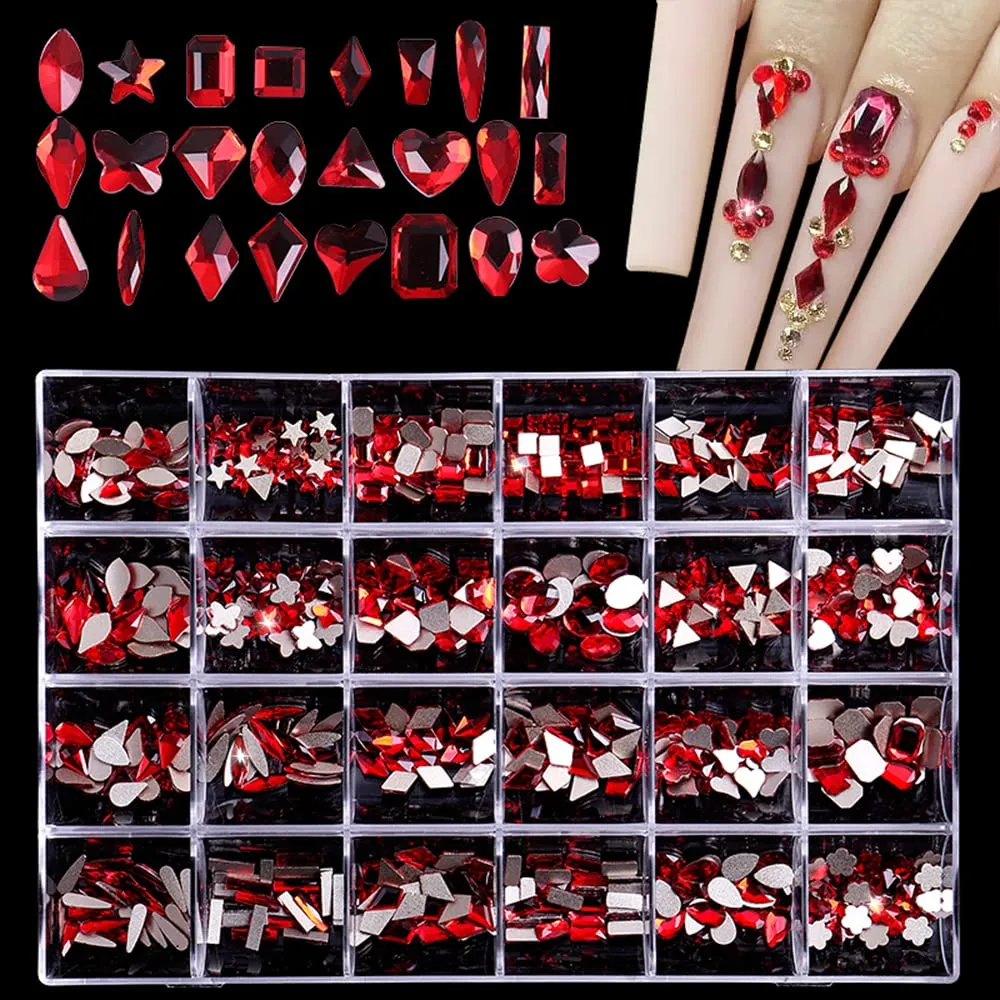 Nail Art Rhinestones Kit, 3D Luxury Nail Crystals Multi Shapes Glass Crystal Rhinestones for Nail Art Makeup Face Decor Crafts Supply (240pcs Diamond)