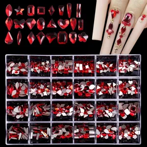 Nail Art Rhinestones Kit, 3D Luxury Nail Crystals Multi Shapes Glass Crystal Rhinestones for Nail Art Makeup Face Decor Crafts Supply (240pcs Diamond)