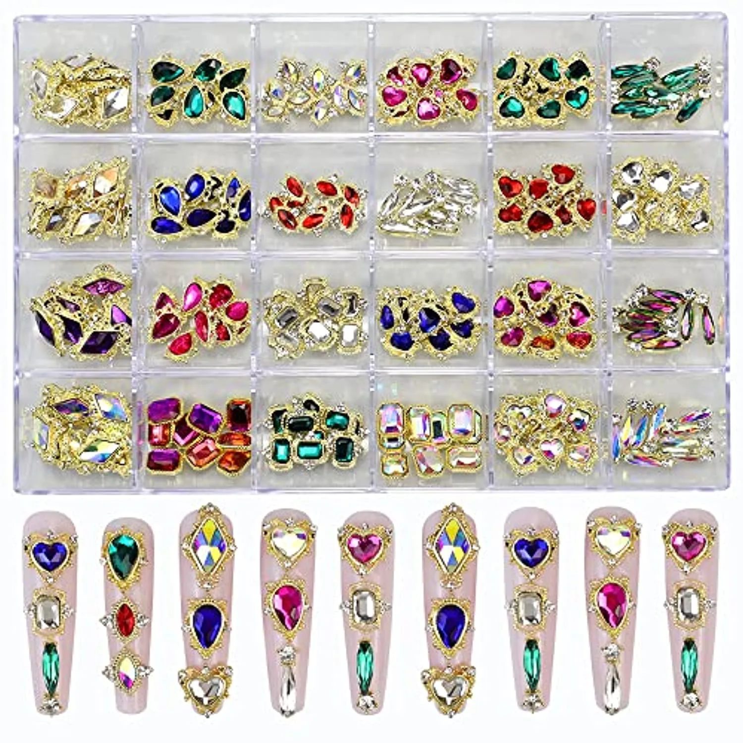 Nail Art Rhinestones Kit, 3D Luxury Nail Crystals Multi Shapes Glass Crystal Rhinestones for Nail Art Makeup Face Decor Crafts Supply (240pcs Diamond)