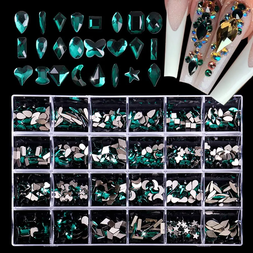 Nail Art Rhinestones Kit, 3D Luxury Nail Crystals Multi Shapes Glass Crystal Rhinestones for Nail Art Makeup Face Decor Crafts Supply (240pcs Diamond)