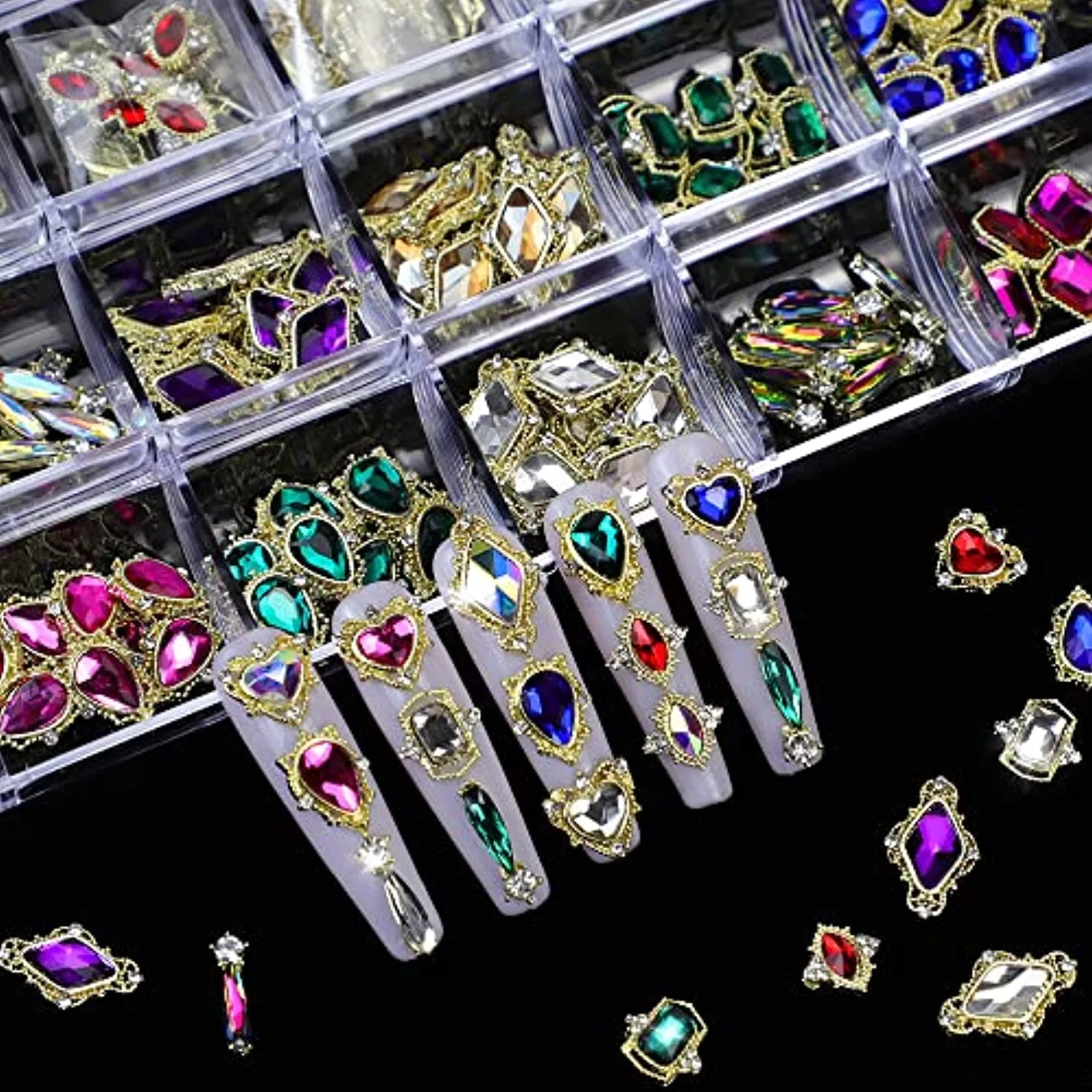 Nail Art Rhinestones Kit, 3D Luxury Nail Crystals Multi Shapes Glass Crystal Rhinestones for Nail Art Makeup Face Decor Crafts Supply (240pcs Diamond)