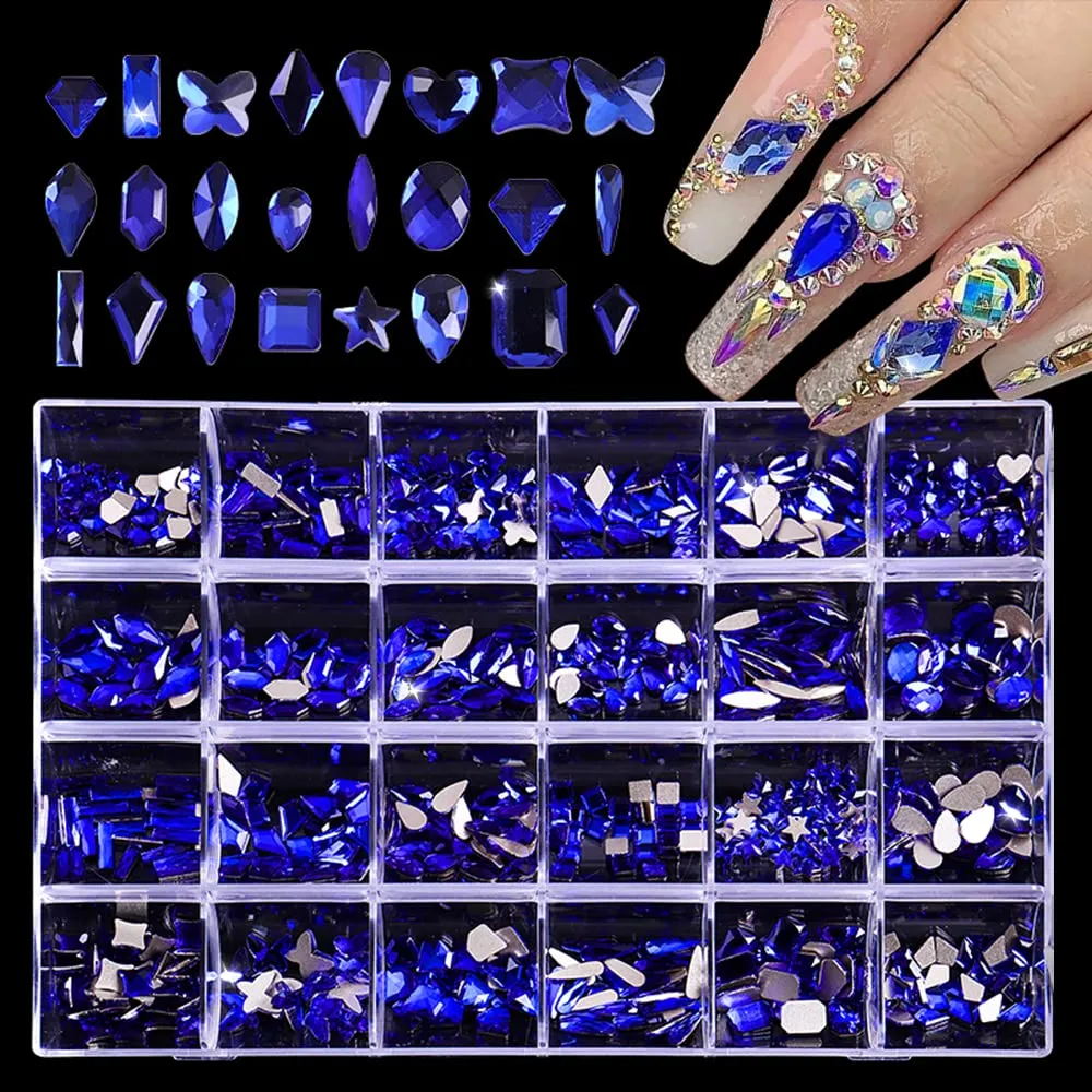 Nail Art Rhinestones Kit, 3D Luxury Nail Crystals Multi Shapes Glass Crystal Rhinestones for Nail Art Makeup Face Decor Crafts Supply (240pcs Diamond)