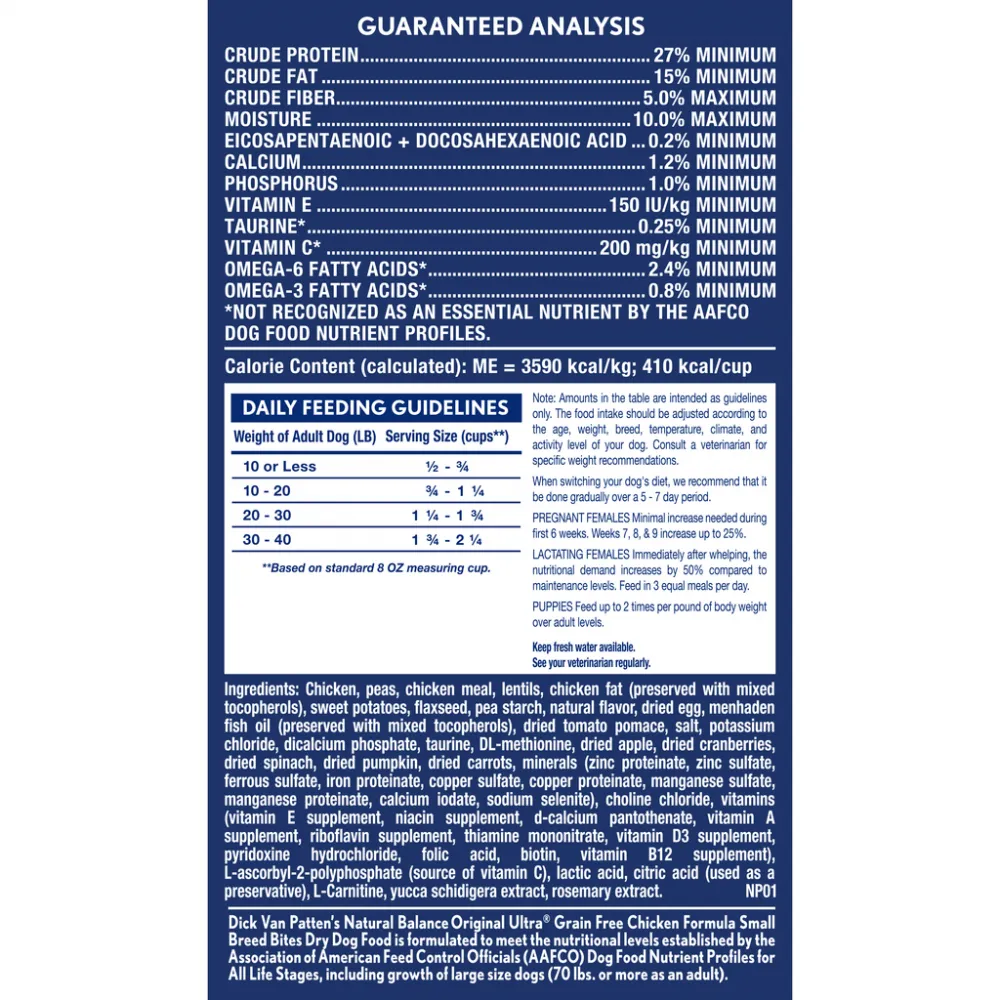 Natural Balance Original Ultra Grain Free Small Breed Bites Chicken Recipe Dry Dog Food