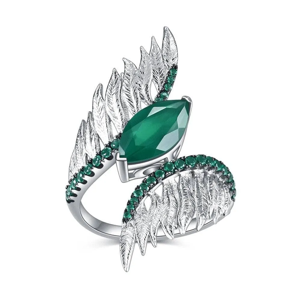 Natural Stones Angel Wings Feather Vintage Ring