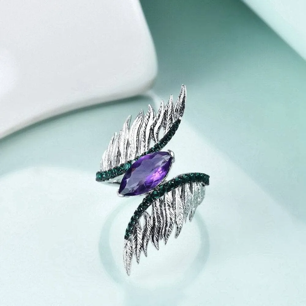 Natural Stones Angel Wings Feather Vintage Ring
