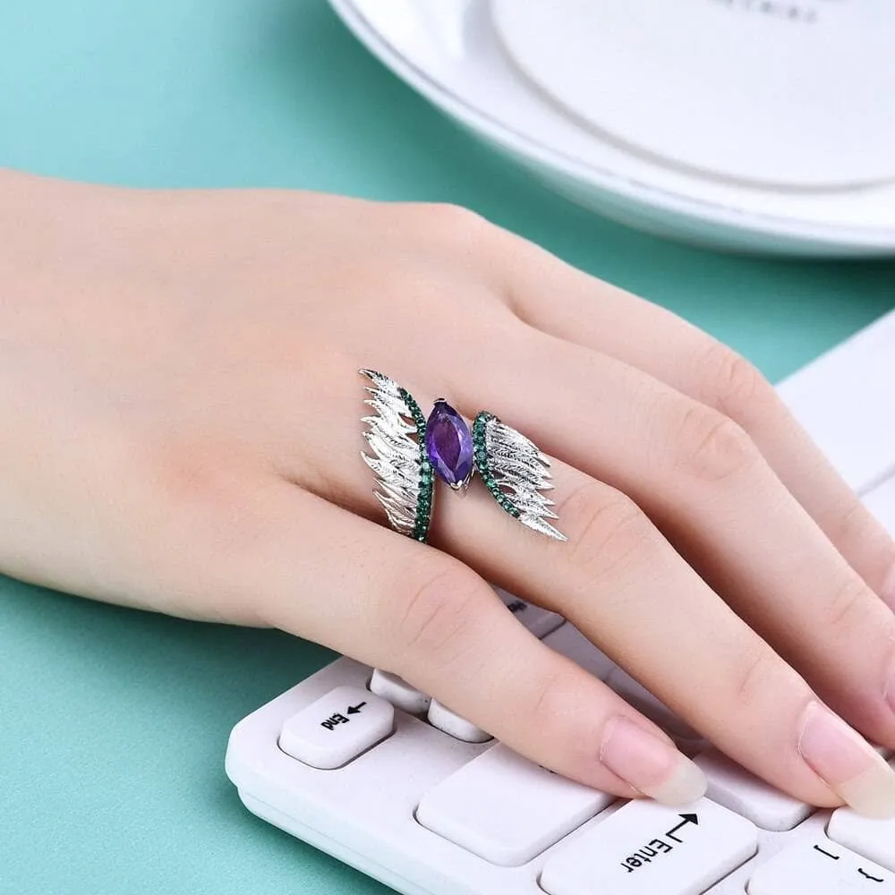 Natural Stones Angel Wings Feather Vintage Ring