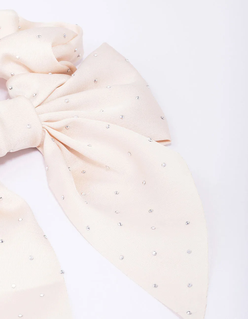 Neutral Fabric Bow Diamante Studded Scrunchie