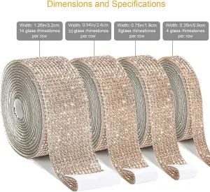New 4 Rolls 3.5 Yards Self Adhesive Crystal Rhinestone Diamond Ribbon, Bling Rhinestones Sticker DIY Car Decoration Sticker Glitter Crystal Gem Stickers for Arts Crafts, Wedding Birthday Gift Decorations