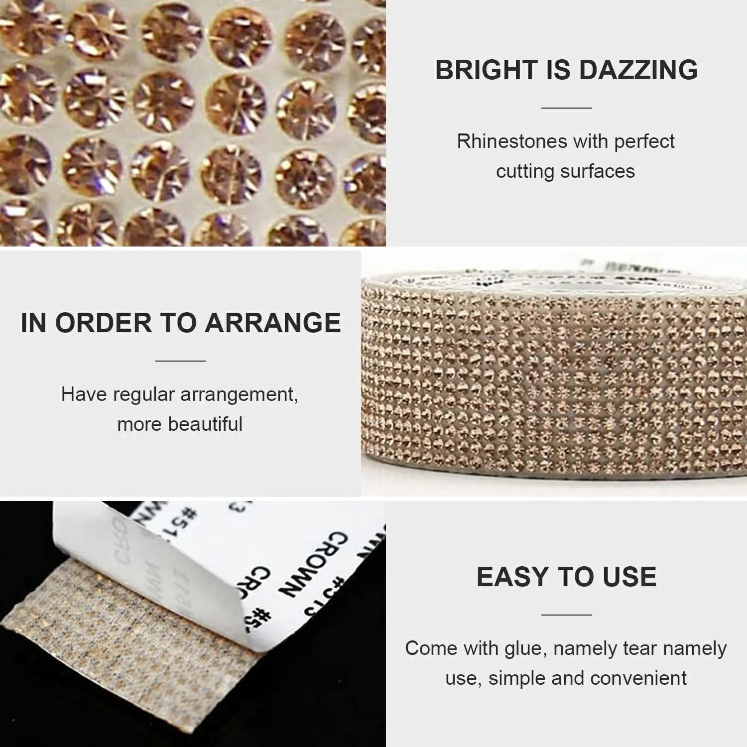 New 4 Rolls 3.5 Yards Self Adhesive Crystal Rhinestone Diamond Ribbon, Bling Rhinestones Sticker DIY Car Decoration Sticker Glitter Crystal Gem Stickers for Arts Crafts, Wedding Birthday Gift Decorations