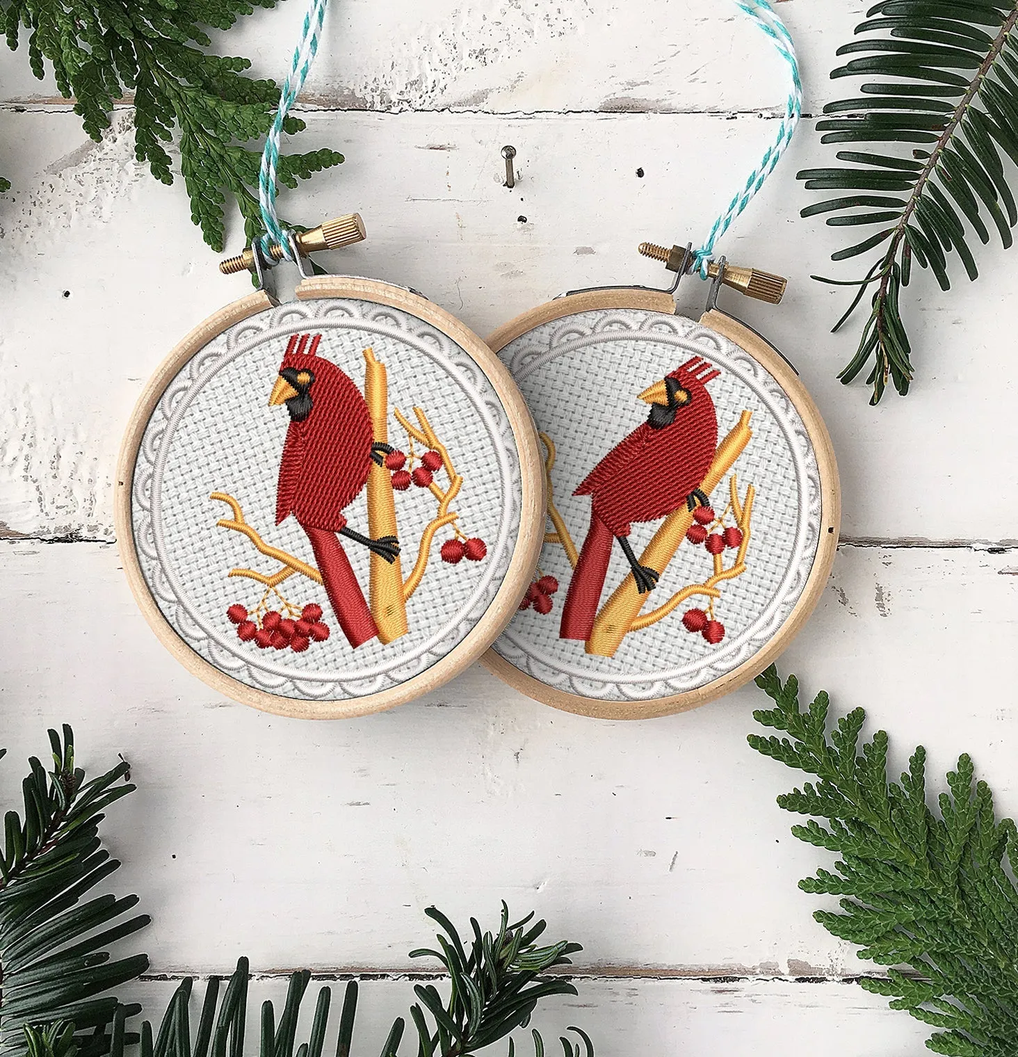 Northern Cardinal Embroidered Christmas Ornaments
