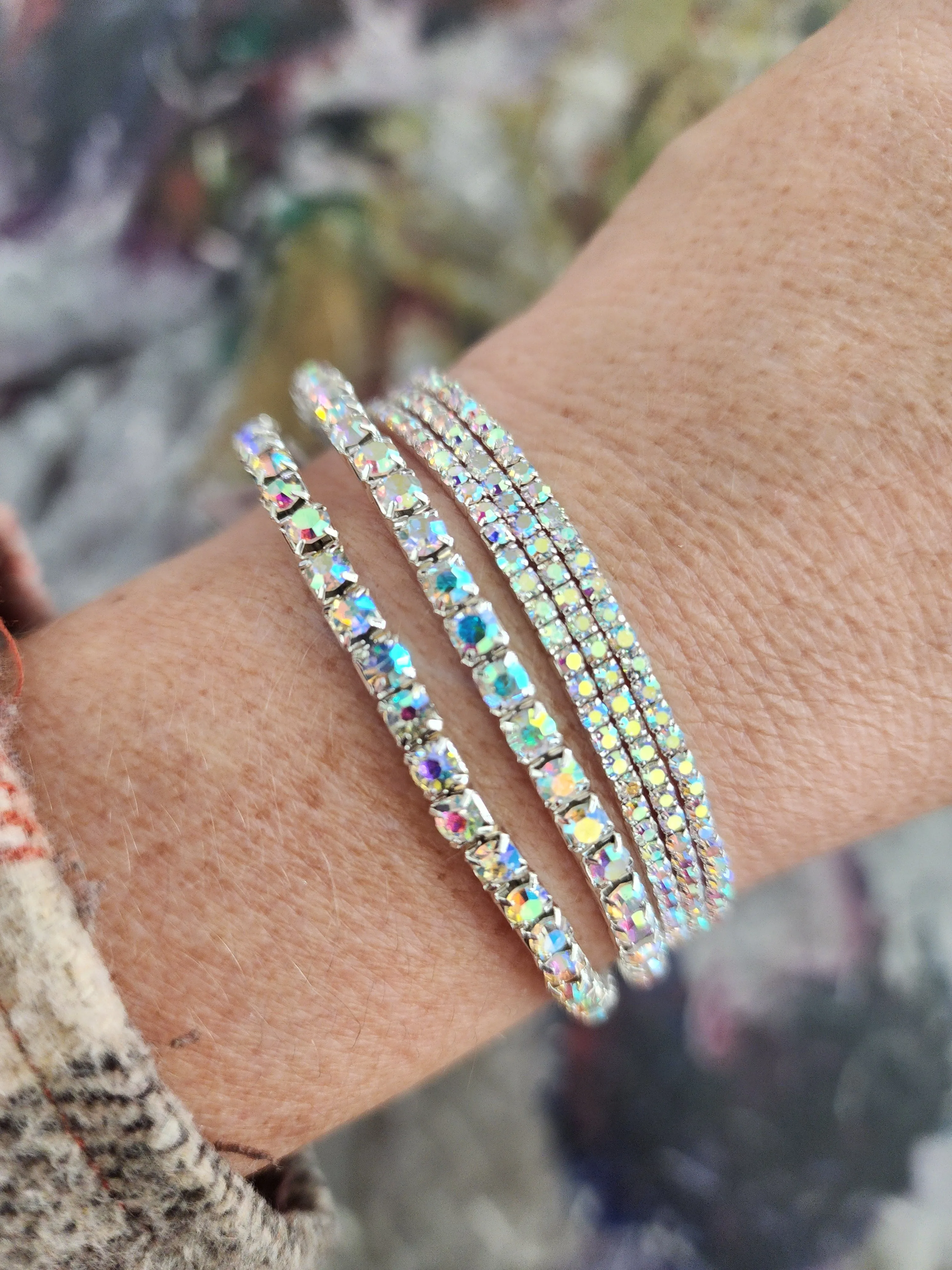 Northern Lights crystal strands bracelet set silver *