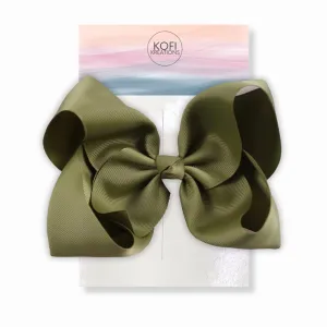 Olive Grosgrain Ribbon Hair Bow