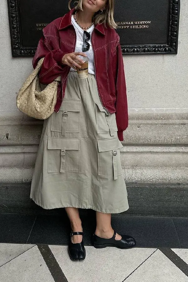 Oversized Contrast Stitch Jacket Red