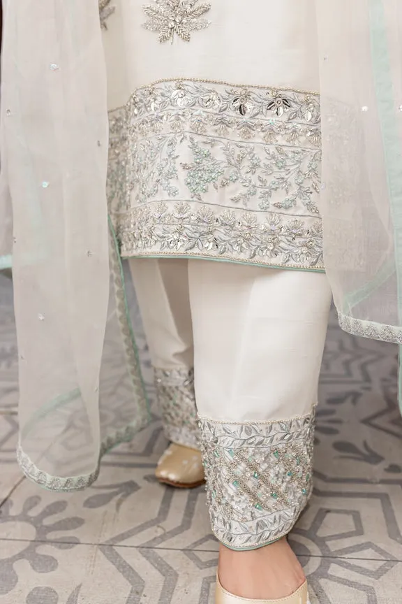 Pakistani Raw Silk White Salwar Kameez Dupatta Dress