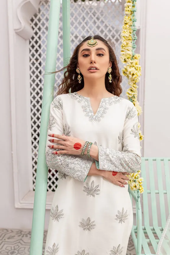 Pakistani Raw Silk White Salwar Kameez Dupatta Dress