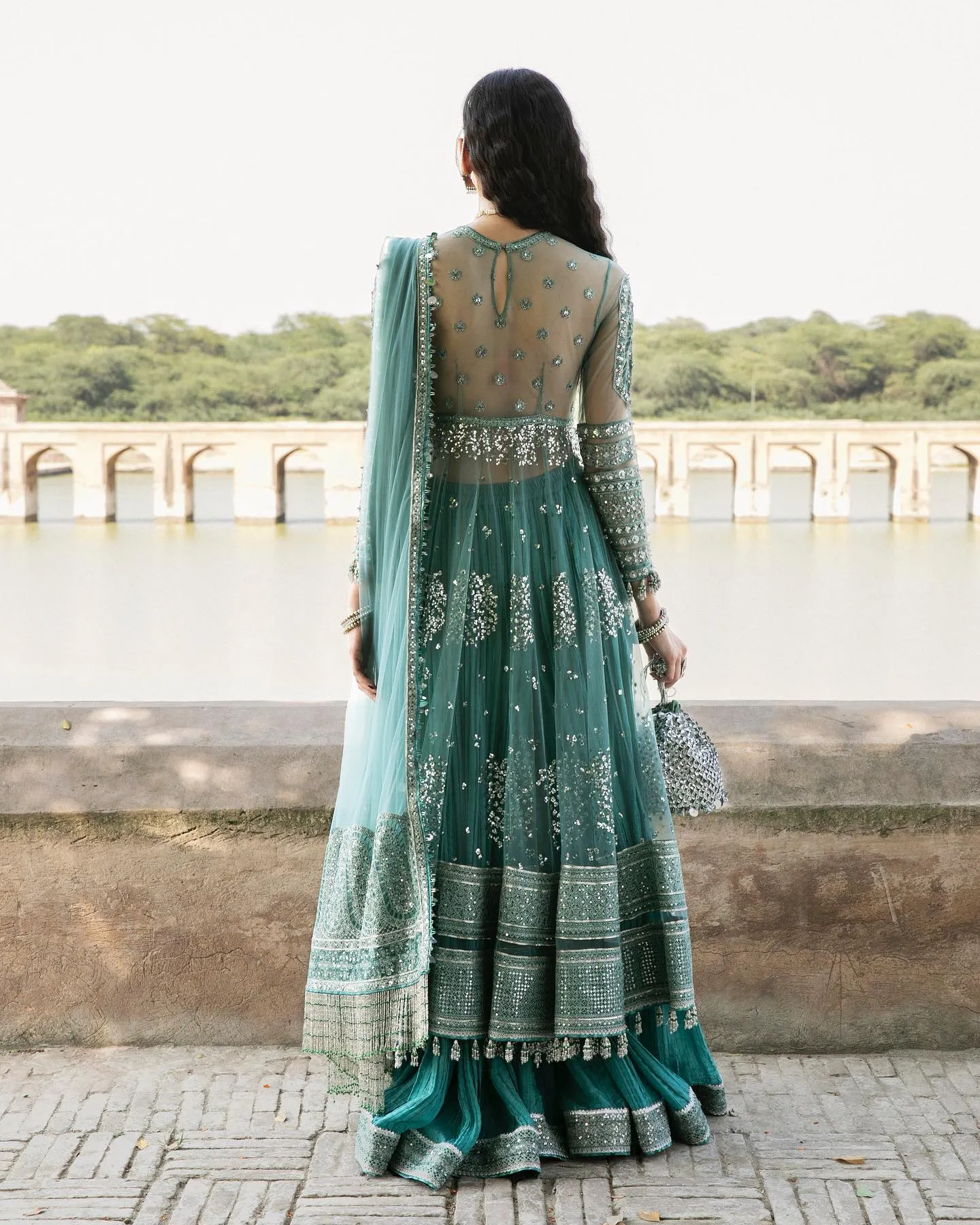 Pakistani Wedding Dress in Embroidered Pishwas Style