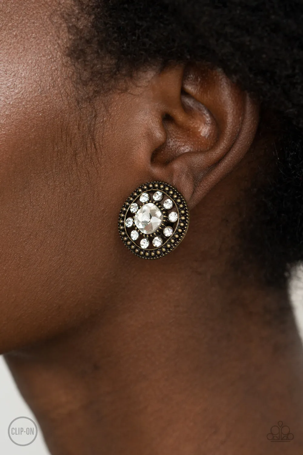 Paparazzi - Dazzling Definition - Brass Clip-On Earrings
