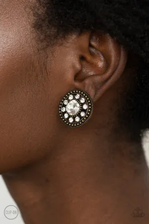 Paparazzi - Dazzling Definition - Brass Clip-On Earrings