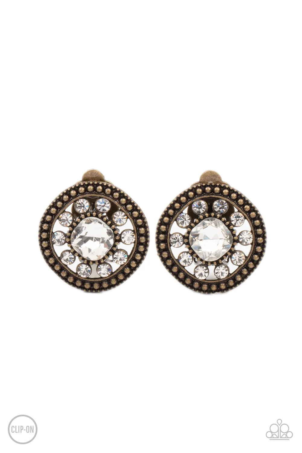 Paparazzi - Dazzling Definition - Brass Clip-On Earrings