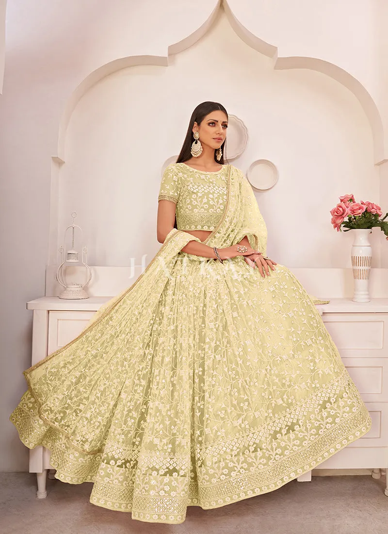 Pastel Yellow Embroidered Lehenga Choli