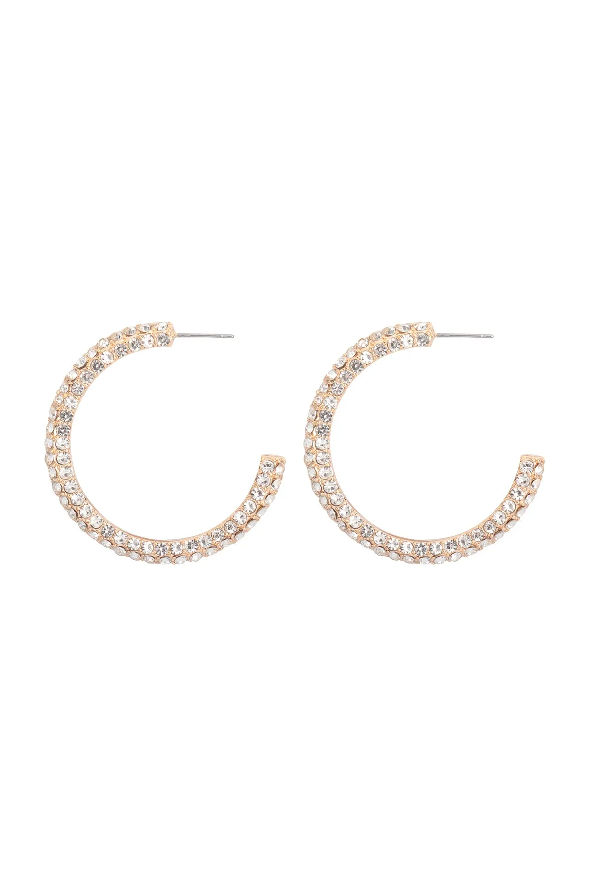 PAVE RHINESTONE GLITTER C SHAPE HOOP EARRINGS