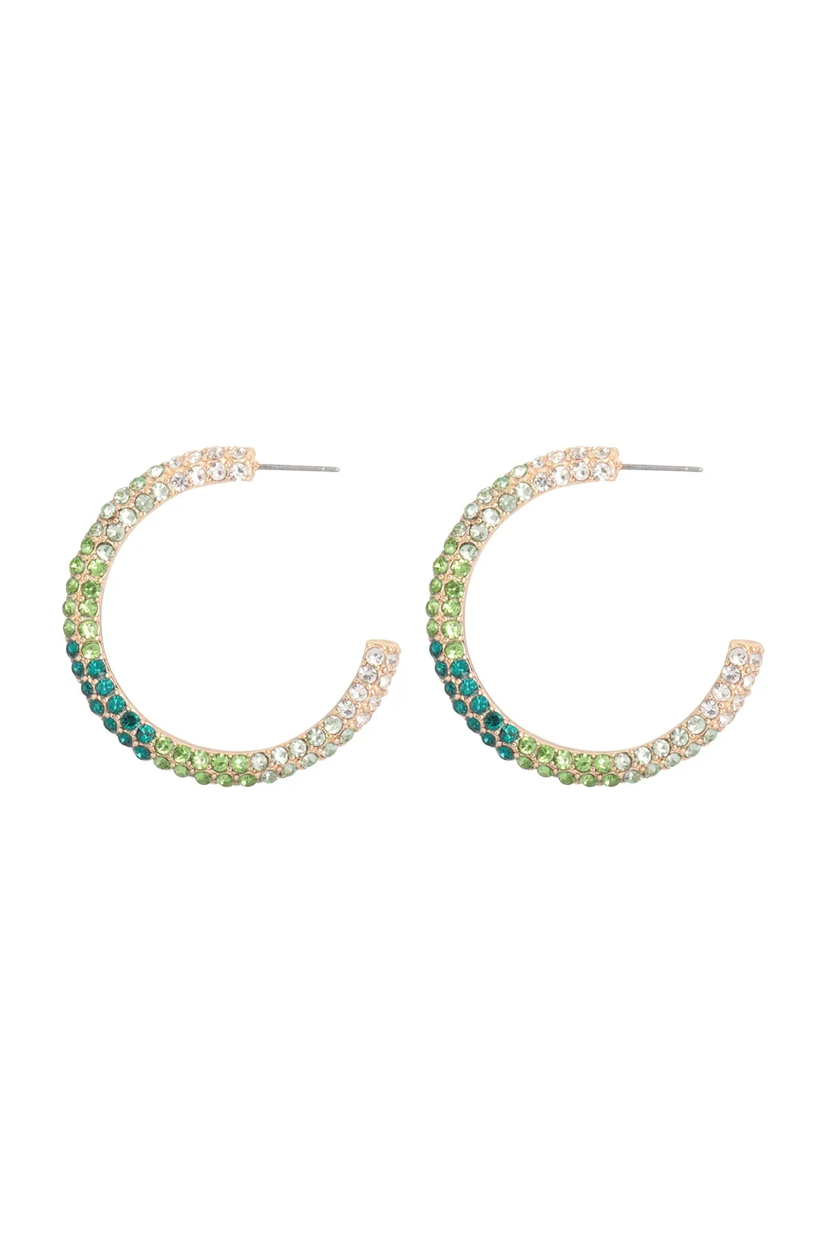 PAVE RHINESTONE GLITTER C SHAPE HOOP EARRINGS