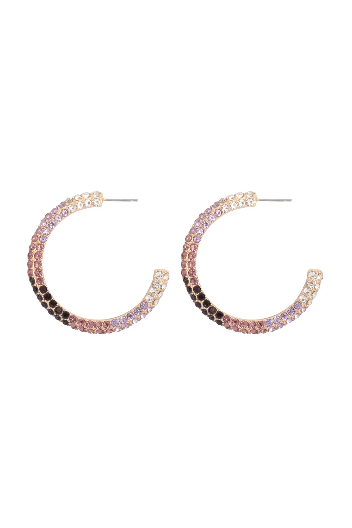 PAVE RHINESTONE GLITTER C SHAPE HOOP EARRINGS