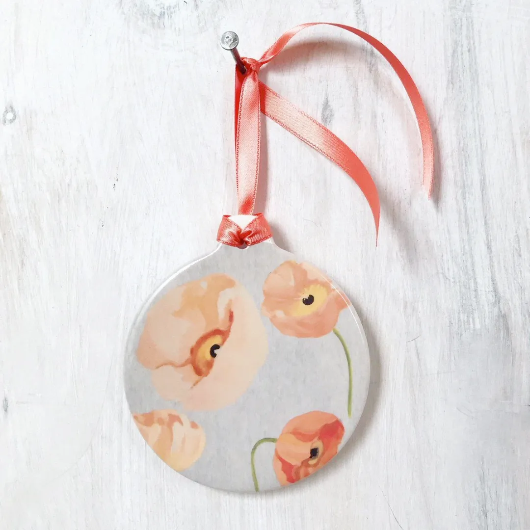 Peach Poppies on Grey Room Ornament