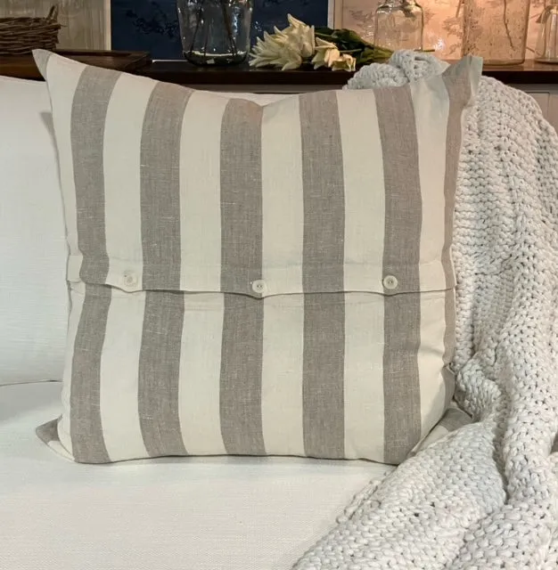 Pillow - Linen Natural & Cream Wide Stripe