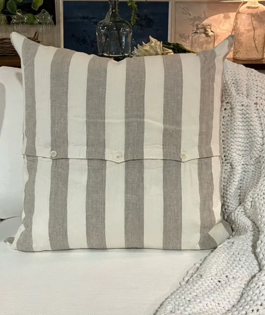 Pillow - Linen Natural & Cream Wide Stripe