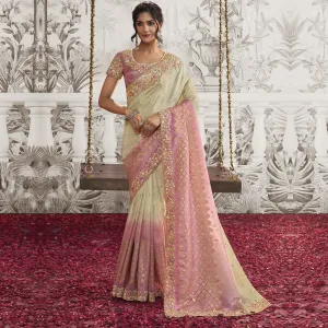 Pink and Cream Dream Zardozi Embroidered Saree