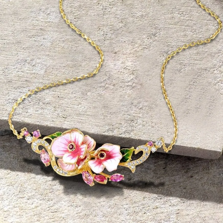 Pink Enamel Flower Necklace