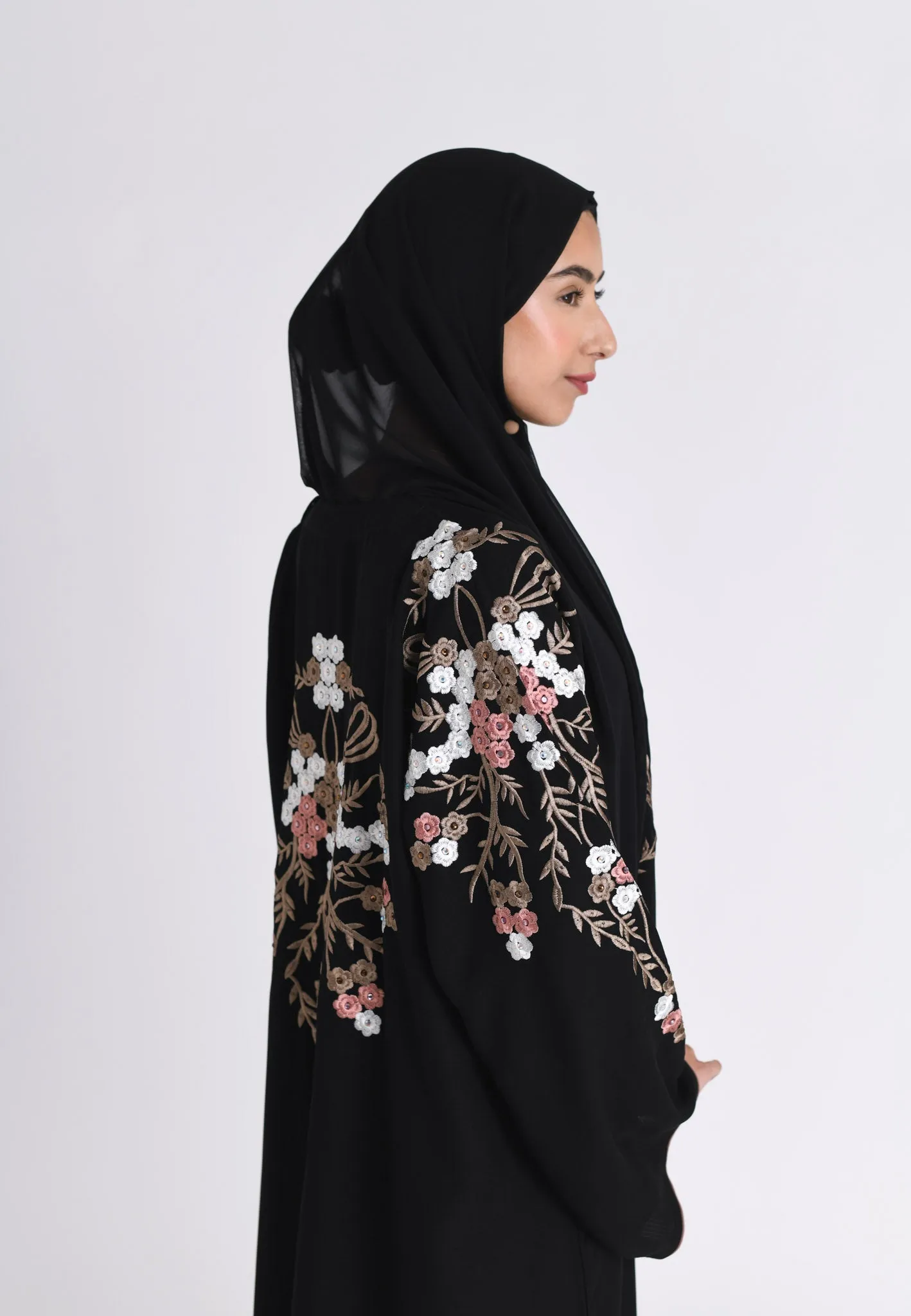 Pink Paradise Embroidered Closed Abaya