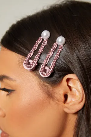 Pink Pearl and Rhinestone Hair Clips - 2 Pack