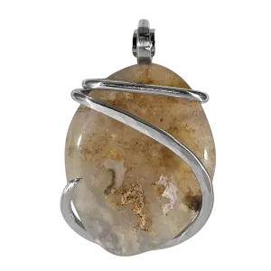 Plume Agate Handmade Stone Pendant Wrapped in Silver