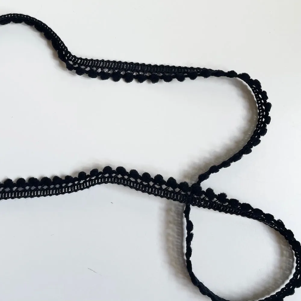 Pom Pom Fringe - Black 10mm