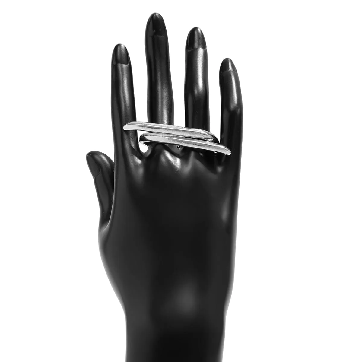 Punk Exaggerated Long Bar Double Finger Ring